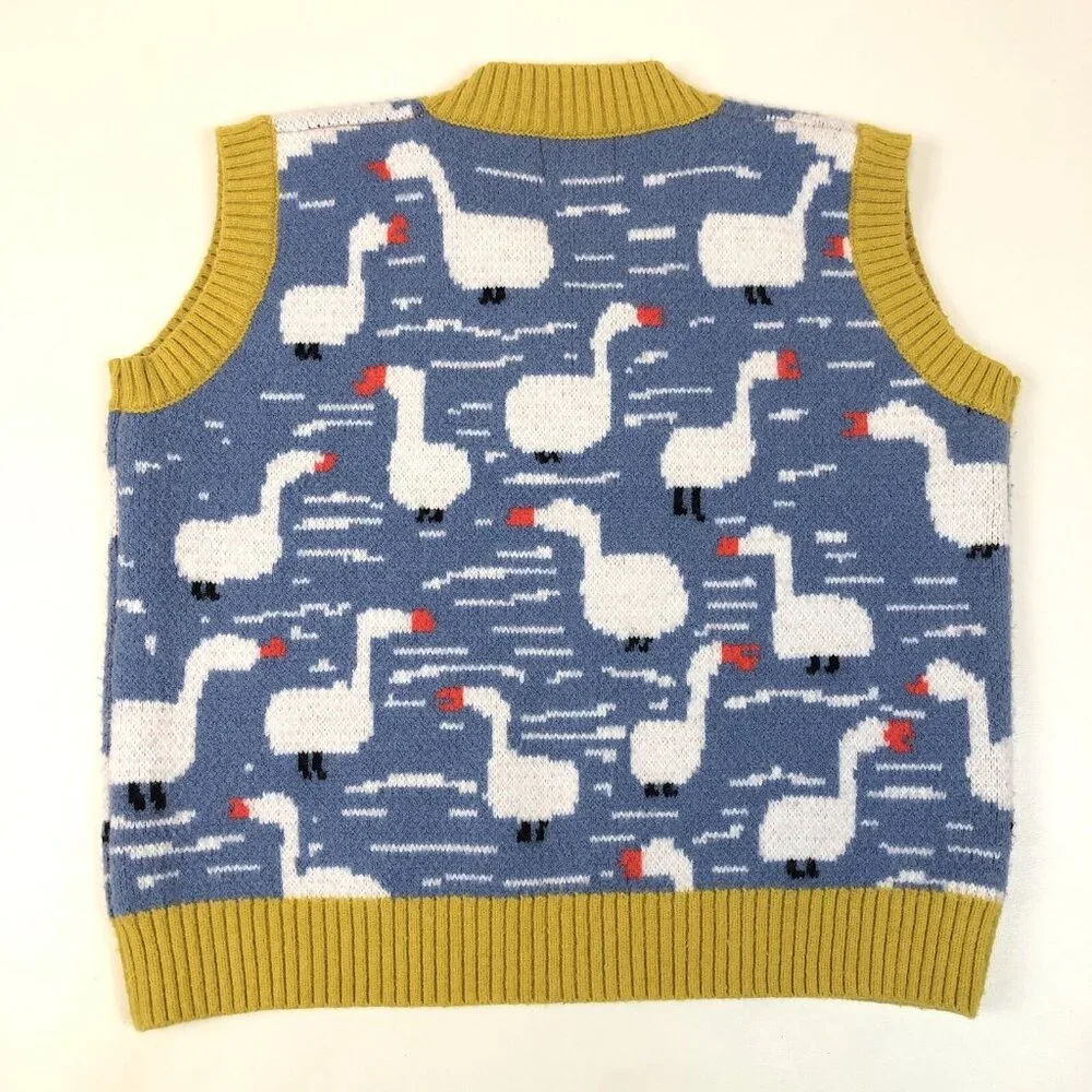Aelfric Eden Womens Goose Sweater Vest Blue and Yellow Size Small - Picture 7 of 8